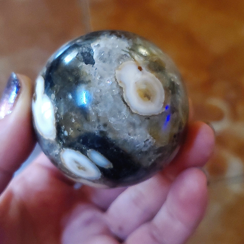 Ocean Jasper- RARE MAROVATO OLD STOCK Sphere juicy orbs & druzy quartz pockets